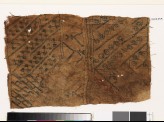 Sampler with diagonal lines, hooks, and stylized flower-heads (EA1993.354)