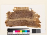 Textile fragment from a garment with bands of stylized floral shapes, quatrefoils, and rosettes