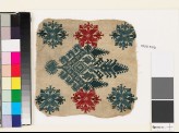 Textile fragment with an elaborate medallion, trees, birds, and flowers