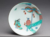 Saucer depicting a woman in Heian period dress with a bird