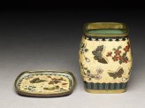 Tobacco jar and stand with butterflies and flowers