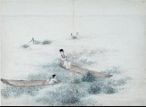 Two figures seated in two boats