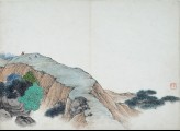 Three figures on a mountain ridge