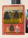 Krishna in a forest, and a king holding a garland