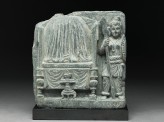 Relief fragment depicting a female warrior guarding the Buddha's relics