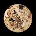 Manjū netsuke depicting Minamoto no Yorimasa and Ii no Hayata slaying the nue, a mythical creature