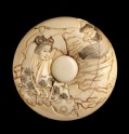 Manjū netsuke depicting Watanabe no Tsuna fighting the Ibaraki Demon (EA2001.66)