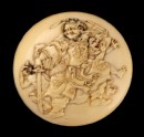 Manjū netsuke depicting Shōki the Demon Queller with two demons