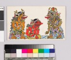 Card with characters from Wayang theatre