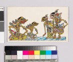 Card with characters from Wayang theatre