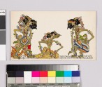 Card with characters from Wayang theatre