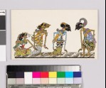 Card with characters from Wayang theatre