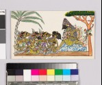 Card with characters from Wayang theatre