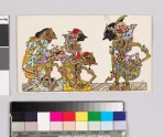 Card with characters from Wayang theatre