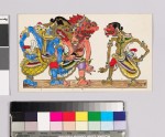 Card with characters from Wayang theatre