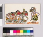 Card with characters from Wayang theatre