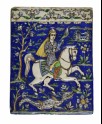 Tile depicting a rider holding a falcon