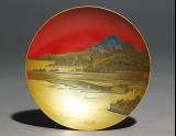 Sake cup depicting a lake in front of Mount Fuji