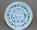 Blue-and-white dish with plants