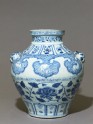 Blue-and-white jar with horses and flowers