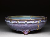 Bulb bowl with purple and blue glazes