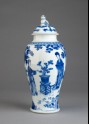 Blue-and-white jar and lid with female figures in a garden landscape (EAX.1605)