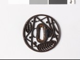Round tsuba with oak leaves and pine needles