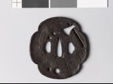 Mokkō-shaped tsuba with foliage, axe, and chariot wheel (EAX.10077)