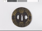 Round tsuba with half-wheels and bamboo leaves (EAX.10122)