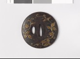Lenticular tsuba with flowers and dewdrops (EAX.10130)