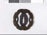 Double mokkō-shaped tsuba with zigzags and a Buddhist invocation (EAX.10146)