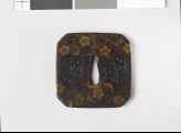 Square tsuba with karakusa, or scrolling floral pattern (EAX.10159)