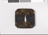 Square tsuba with karakusa, or scrolling floral pattern