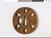 Tsuba with chrysanthemums and oval holes
