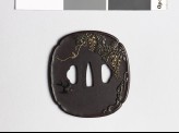 Mokkō-shaped tsuba with wisteria and a swallow