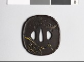 Mokkō-shaped tsuba with reeds and a crescent moon