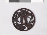 Round tsuba with chrysanthemums and dewdrops