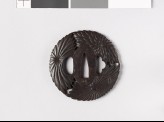 Round tsuba with three stylized chrysanthemums