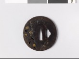 Round tsuba with tree mallow leaves and flowers