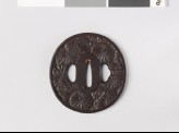 Tsuba with chrysanthemum flowers and leaves