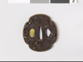 Mokkō-shaped tsuba with chrysanthemum flowers and leaves