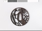 Round tsuba with six-holed flute and parts of a hand drum