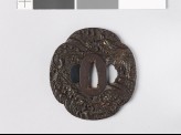 Mokkō-shaped tsuba with a dragon emerging from waves