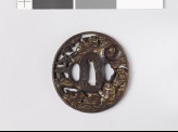 Tsuba depicting Kajiwara Kageto hiding in a hollow tree