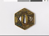 Hexagonal tsuba with hares, cloud, and water (EAX.10832)