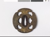 Mokkō-shaped tsuba with heart-shapes and karakusa, or scrolling plant pattern