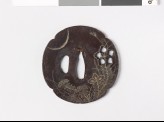Mokkō-shaped tsuba with heraldic flower and crescent moon