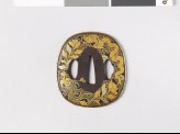 Aori-shaped tsuba with dragon, phoenix, and shishi, or lion dog (EAX.10856)