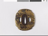 Mokkō-shaped tsuba depicting four of the Eight Views of Lake Ōmi