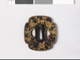 Mokkō-shaped tsuba with peonies and shishi, or lion dogs (EAX.10901.a)